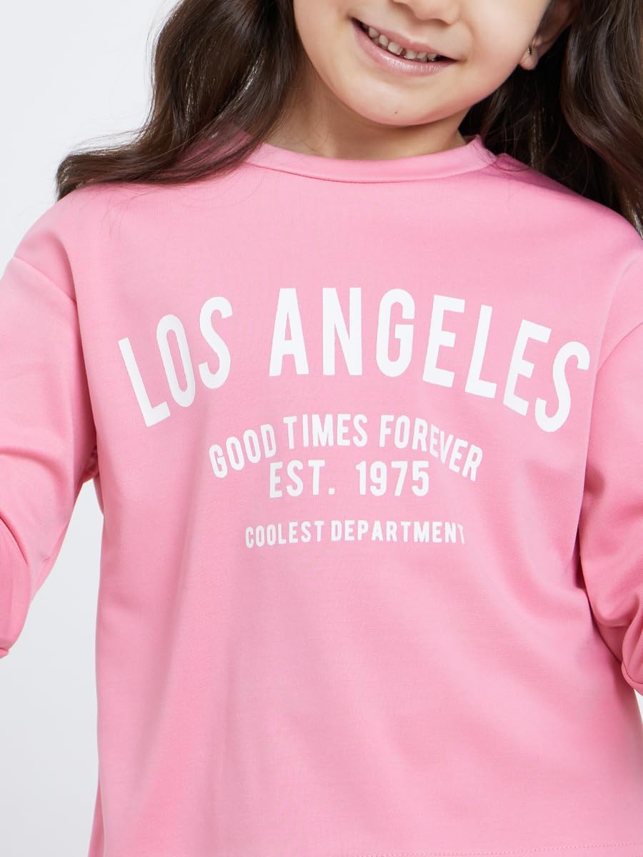 طقم بنطلون رياضي للبنات مكون من توب مطبوع عليه LA بلون بينك من ستايلي 3 طقم بنطلون رياضي للبنات مكون من توب مطبوع عليه LA بلون بينك من ستايلي - الصورة 3