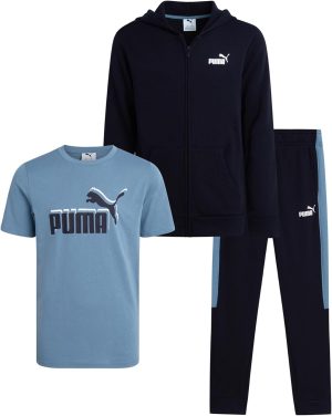 PUMA Boys' Fleece Jogger Set - 3 Piece Hoodie, T-Shirt, and Jogger Sweatpants - Athleisure Outfit Set for Boys (Sizes: 8-16)