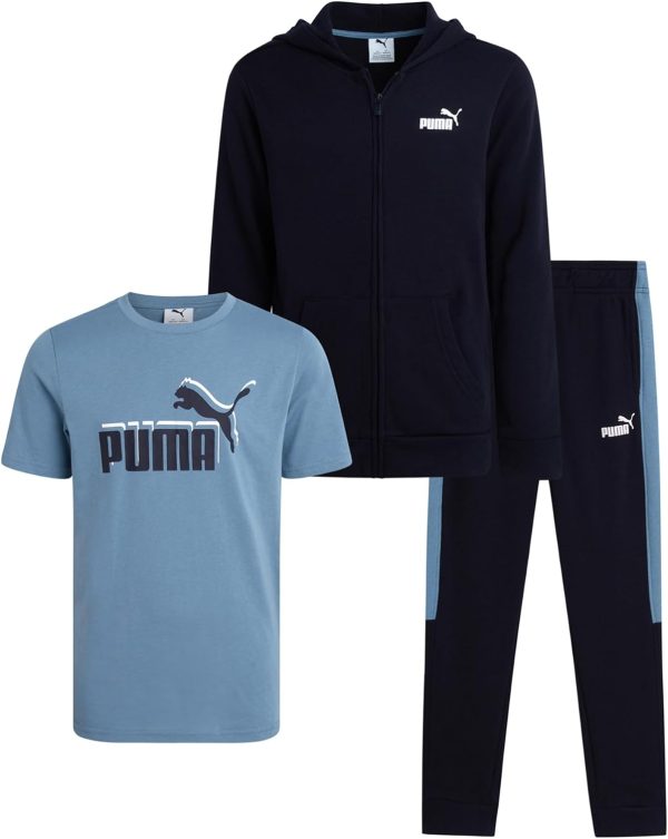 PUMA Boys' Fleece Jogger Set - 3 Piece Hoodie, T-Shirt, and Jogger Sweatpants - Athleisure Outfit Set for Boys (Sizes: 8-16)