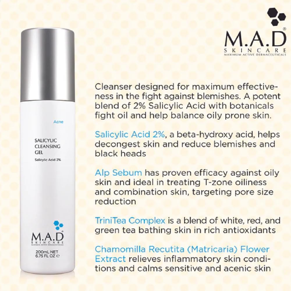 M.A.D Skincare Salicylic Cleansing Gel - Acne Facial Wash 6.75 oz. 2 M.A.D Skincare Salicylic Cleansing Gel - Acne Facial Wash 6.75 oz. - الصورة 2
