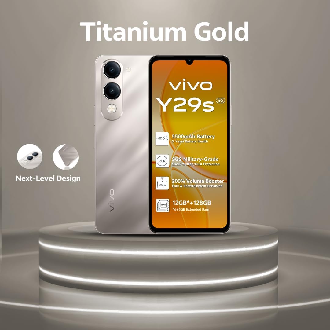 فيفو Y29s تيتانيوم جولد - ذاكرة RAM 6 جيجابايت | تخزين 128 جيجابايت | شاشة 6.75 بوصة HD | كاميرا 50 ميجابايت | بطارية 5500 ميللي امبير في الساعة | مقاومة للماء والغبار IP64 | سماعات أذن 3 فيفو Y29s تيتانيوم جولد - ذاكرة RAM 6 جيجابايت | تخزين 128 جيجابايت | شاشة 6.75 بوصة HD | كاميرا 50 ميجابايت | بطارية 5500 ميللي امبير في الساعة | مقاومة للماء والغبار IP64 | سماعات أذن - الصورة 3