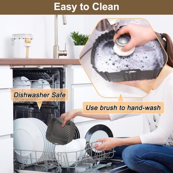 ⁦Tazweeq 2 Pcs Silicone Air Fryer Liners for Ninja SL401, Double Stack 2 Basket Airfryer, Reusable Rectangle Perforated Silicone Liners for Dual Airfryer (Gray)⁩ - الصورة ⁦4⁩