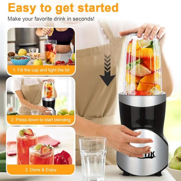 ⁦4 Cup Multi-Function High Speed Blender, 15-Piece 4-in-1 Portable Blender and Grinder Combo for Kitchen, Personal Blender,Smoothies Maker with 4 BPA-Free Cup,Baby food maker, kitchen mixer⁩ - الصورة ⁦4⁩