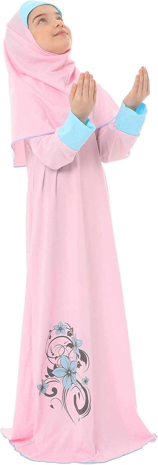 Girl's Prayer Dress with Flower Print and Cuffs 2 Girl's Prayer Dress with Flower Print and Cuffs - الصورة 2