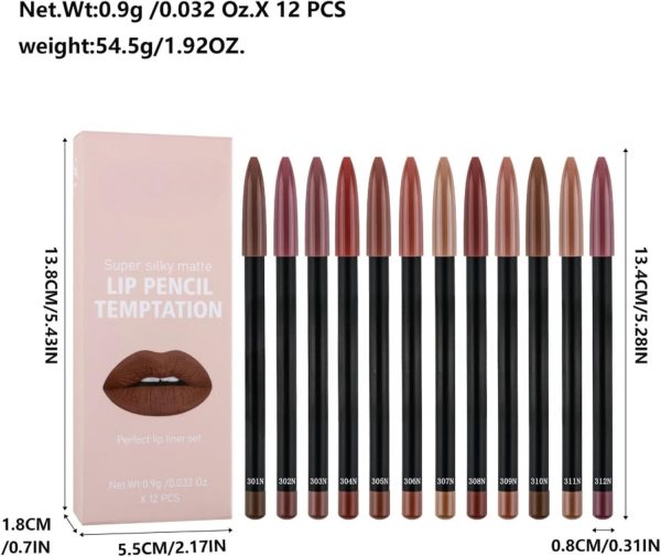 ⁦12 Colors Brown Lip Liner Set for Women - Dark Red Nude Waterproof Lip Liner Pencils for Defining & Filling Lips, Long-Lasting Smooth Lip Makeup⁩ - الصورة ⁦6⁩