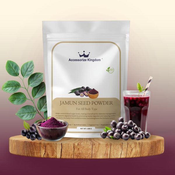 ⁦Accessorize Kingdom Jamun Seed Powder for Skin & Hair – 100% Natural & Pure | Supports Clear Skin, Controls Oil & Reduces Blemishes | Strengthens Hair, Nourishes Scalp & Promotes Growth | (100gm)⁩ - الصورة ⁦3⁩
