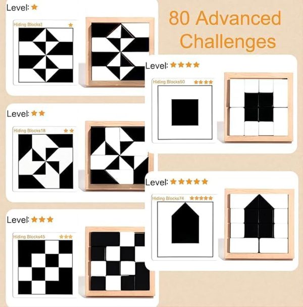 ⁦ALMEKAQUZ Intelligence Puzzle Wooden Blocks Puzzle Table Games, Brain Teaser Puzzle Game with 80 Challenges,Brain Toys for Kids, STEM Montessori Toys for Boys Girls,Travel Toys,Stocking Stuffers⁩ - الصورة ⁦3⁩