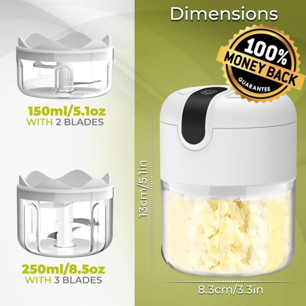 ⁦Electric Mini garlic chopper, Onion Ginger salad Pepper Nuts grinder, Portable Small Food Chopper for Garlic Onion Veggie, Dicing, Mincing, All in one food processor kitchen chopper masher (250ML)⁩ - الصورة ⁦3⁩