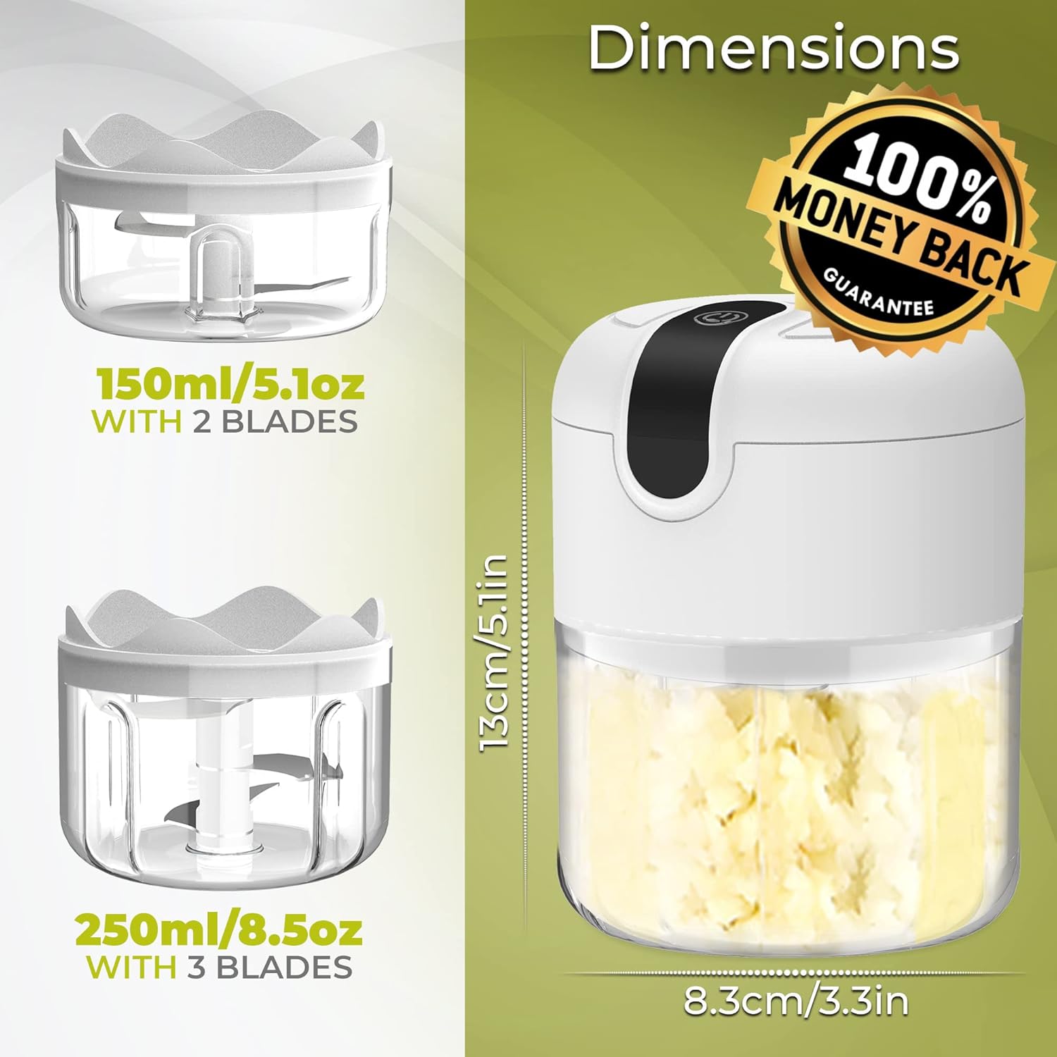 Electric Mini garlic chopper, Onion Ginger salad Pepper Nuts grinder, Portable Small Food Chopper for Garlic Onion Veggie, Dicing, Mincing, All in one food processor kitchen chopper masher (250ML) 3 Electric Mini garlic chopper, Onion Ginger salad Pepper Nuts grinder, Portable Small Food Chopper for Garlic Onion Veggie, Dicing, Mincing, All in one food processor kitchen chopper masher (250ML) - الصورة 3