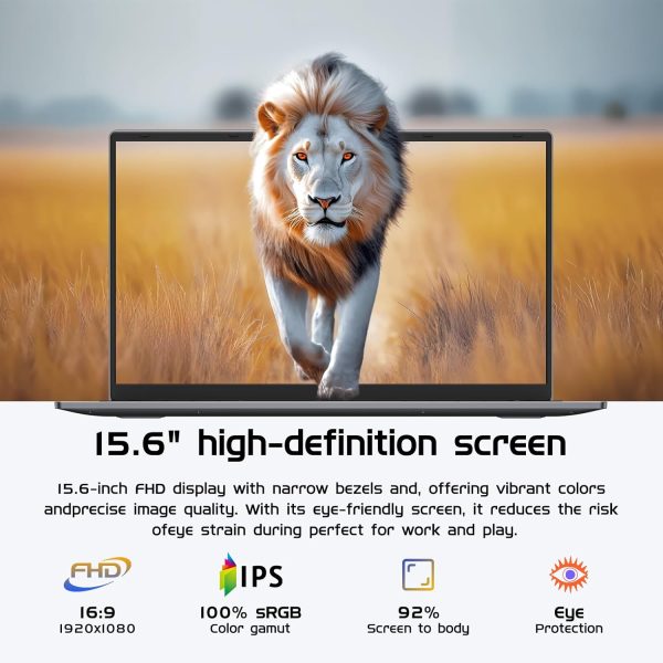 ⁦15.6" Windows 11 Pro Laptop Computer,Intel Core m3 8100Y(up to 3.40 GHz) 16GB RAM 512GB SSD,MS Office 2024 Ultra-Thin and Lightweight Notebook PC with FHD 1920x1080 Display, Dual Band WiFi 5, BT5.0⁩ - الصورة ⁦6⁩