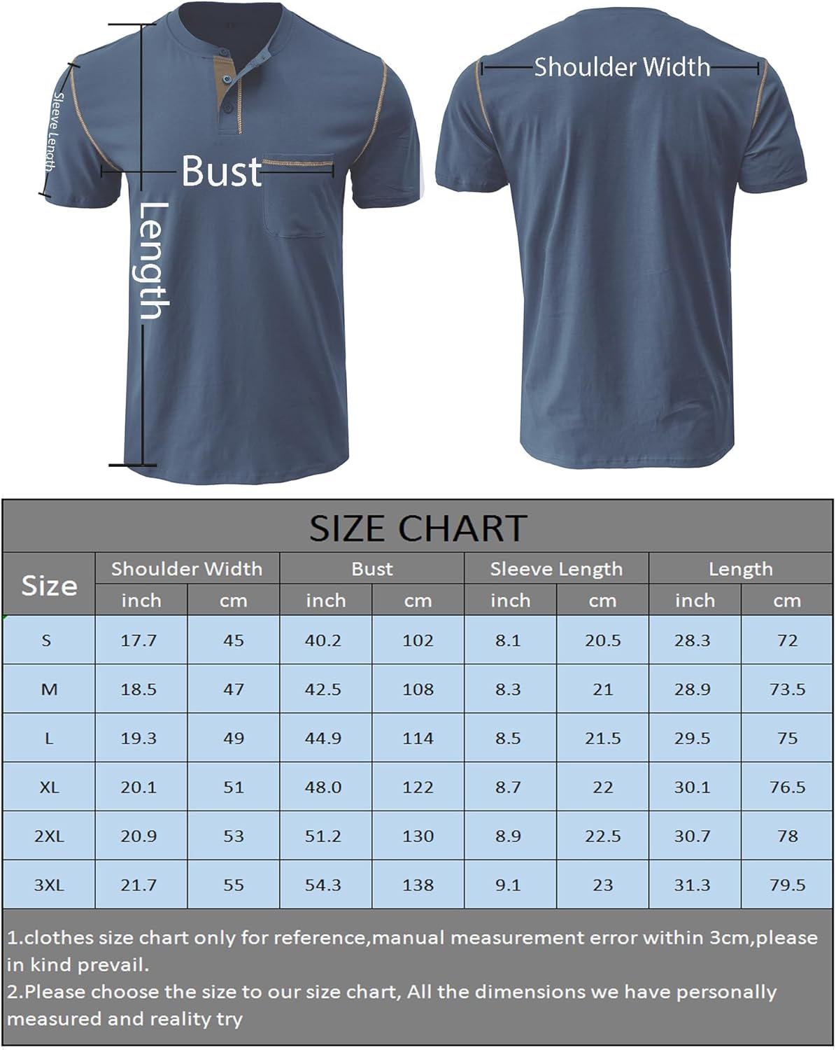 Men's Fashion Henley Shirt Classic Short/Long Sleeve Lightweight Button Cotton T-Shirt Casual Top 6 Men's Fashion Henley Shirt Classic Short/Long Sleeve Lightweight Button Cotton T-Shirt Casual Top - الصورة 6