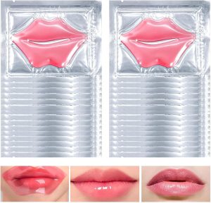 ALMEKAQUZ 30Pcs Moisturizing Collagen Crystal Lip Mask, Lip Care Gel Pads for Dry Lips, Lip Patches, Fade Lip Color, Remove Chapped Skin, Hydrating Your Lips (Pink)