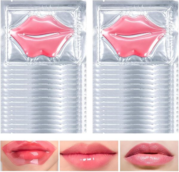 ALMEKAQUZ 30Pcs Moisturizing Collagen Crystal Lip Mask, Lip Care Gel Pads for Dry Lips, Lip Patches, Fade Lip Color, Remove Chapped Skin, Hydrating Your Lips (Pink)