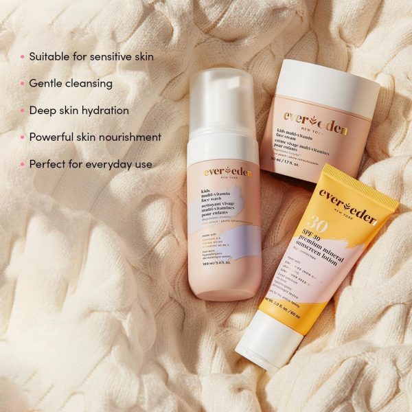 ⁦Evereden Kids Skincare Bundle: 1-2-3 Routine with Multi-Vitamin Peach Face Wash, Cream, SPF 30 & Spa Headband – Gentle, Nourishing Skincare & Fun Hair Management for Kids – Perfect for Daily Care⁩ - الصورة ⁦3⁩