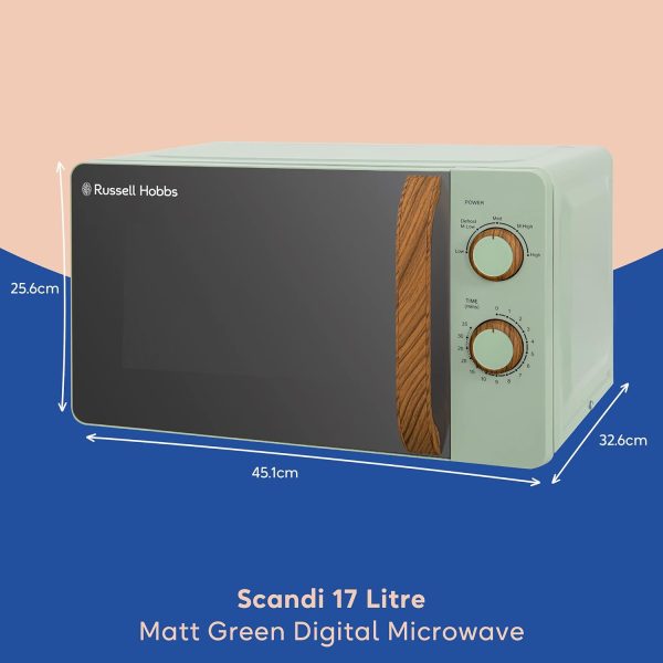 ⁦Russell Hobbs RHMM713MG-N 17 Litre Matt Green Manual Microwave with Wood Effect handle and dials⁩ - الصورة ⁦2⁩