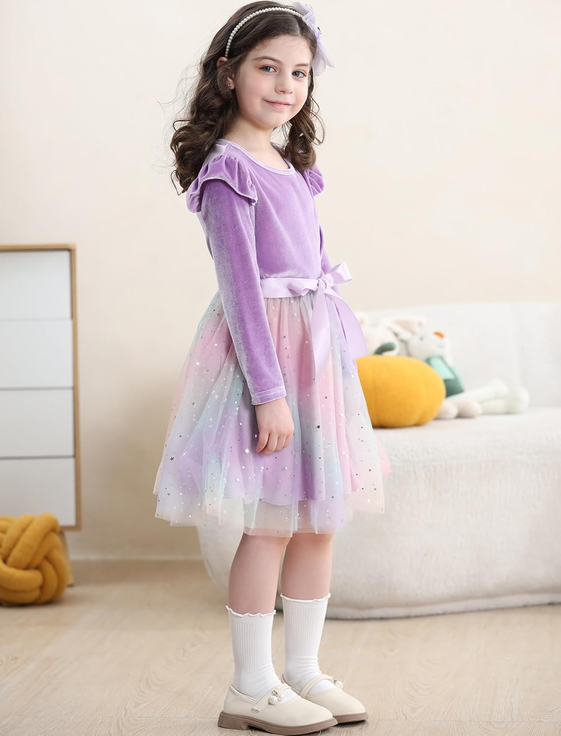 Seanrui Toddler Girls Christmas Dress Long Sleeve Ruffle Velvet Tutu Fall Winter Holiday Party Princess Dresses 1-6T 4 Seanrui Toddler Girls Christmas Dress Long Sleeve Ruffle Velvet Tutu Fall Winter Holiday Party Princess Dresses 1-6T - الصورة 4
