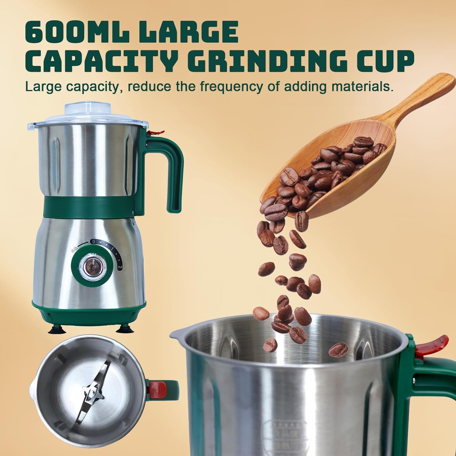 YESMAX Electric Spice and Nut Grinder, 500W, 600ML Capacity, Stainless Steel Blades, Coffee Grinder 3 YESMAX Electric Spice and Nut Grinder, 500W, 600ML Capacity, Stainless Steel Blades, Coffee Grinder - الصورة 3