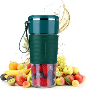 SYOSI Portable Blender Cup 300 ML Personal Blender Smoothie Maker Make Healthy Smoothies for Travel Sports Kitchen, Juicer with Stainless Steel Two-blade Cutter Head Fruit Juice Mixer Battery Powered