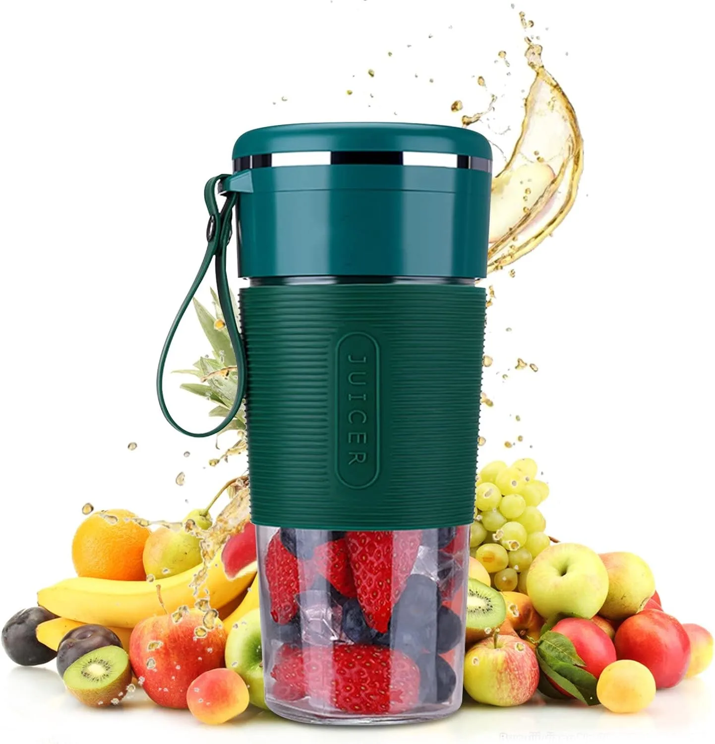 SYOSI Portable Blender Cup 300 ML Personal Blender Smoothie Maker Make Healthy Smoothies for Travel Sports Kitchen, Juicer with Stainless Steel Two-blade Cutter Head Fruit Juice Mixer Battery Powered