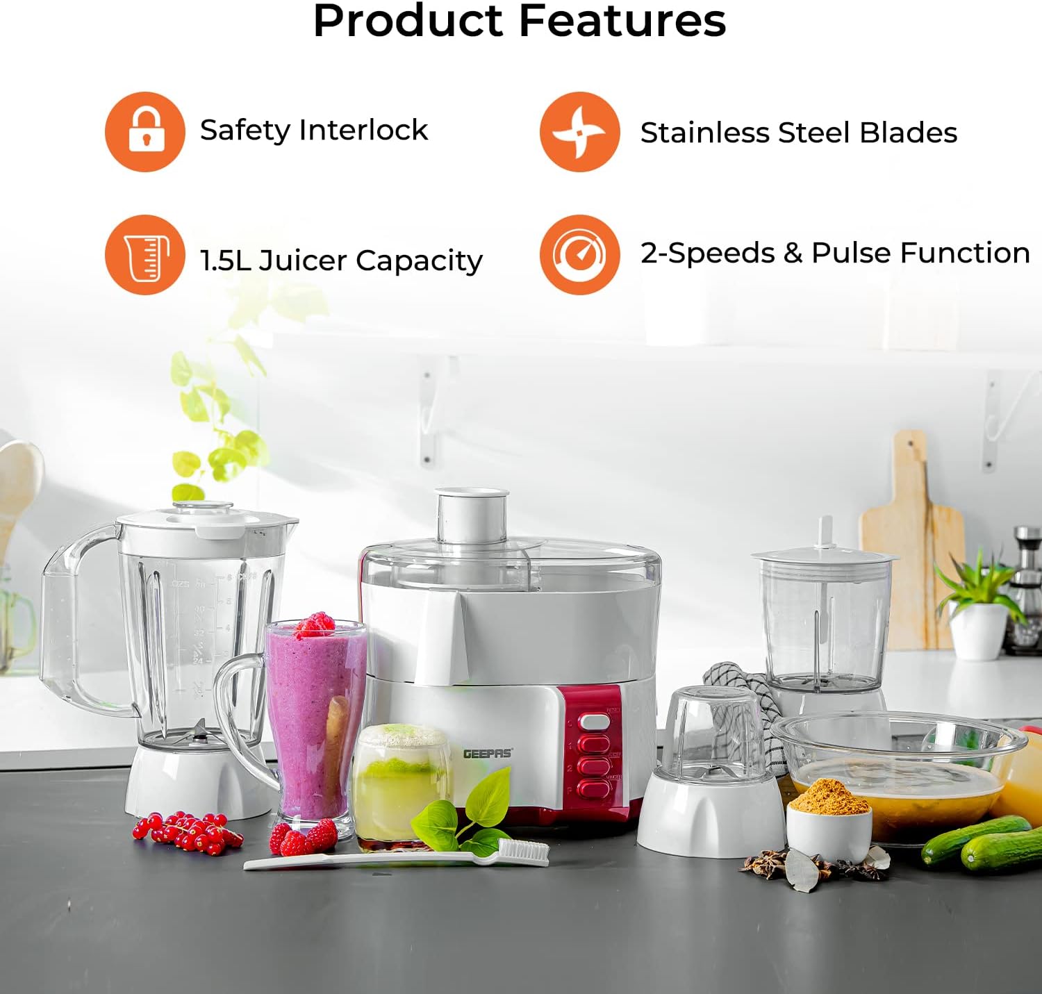 Geepas 2 Speed 4 In 1 Food Processor | Model No GSB9890 2 Geepas 2 Speed 4 In 1 Food Processor | Model No GSB9890 - الصورة 2