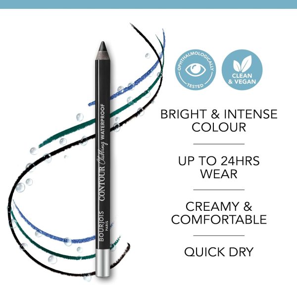 ⁦Bourjois Contour Clubbing, 077 Kaki'n'Gold, Waterproof Eye Pencil, Bright & Intense Colour, Up to 24hrs Wear, Creamy & Comfortable, Clean & Vegan Formula, Sweat, Heat & Smudge-Proof, Quick Dry, 1.2g⁩ - الصورة ⁦3⁩