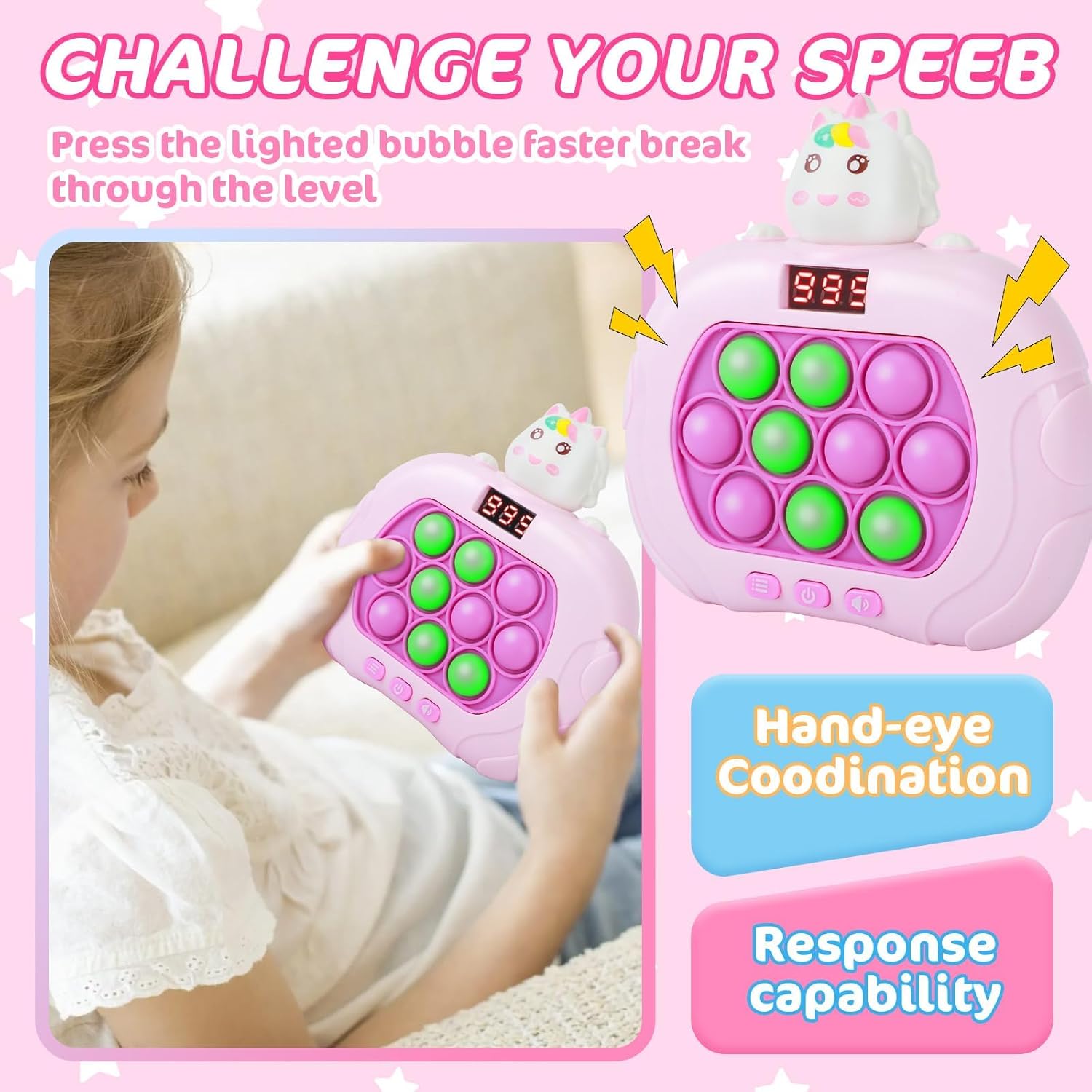 Fast Push Pop Bubble Game, Handheld Game Quick Push Sensory Toys Puzzle Game, Fidget Game for Kids and Adults, Light-Up Pop Game, Fun Party Favors and Birthday Gift for Boys and Girls 4 Fast Push Pop Bubble Game, Handheld Game Quick Push Sensory Toys Puzzle Game, Fidget Game for Kids and Adults, Light-Up Pop Game, Fun Party Favors and Birthday Gift for Boys and Girls - الصورة 4