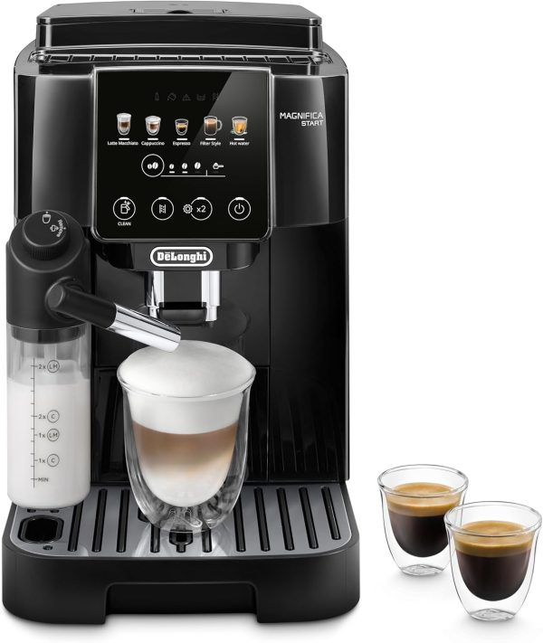 De'Longhi Magnifica Start ECAM220.91.B Fully Automatic Coffee Machine with LatteCrema Milk System for Automatic Cappuccino, 5 Direct Dial Buttons, Soft Touch Control Panel, x2 Function, Black