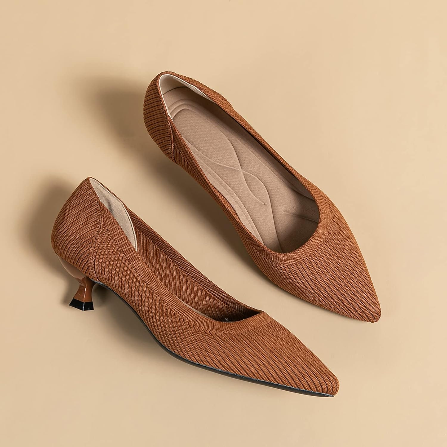 youngshow Women's Pumps Kitten Heels Pointed Toe Knit Slip On Foldable Comfortable Casual Formal Dress Shoes 2 youngshow Women's Pumps Kitten Heels Pointed Toe Knit Slip On Foldable Comfortable Casual Formal Dress Shoes - الصورة 2