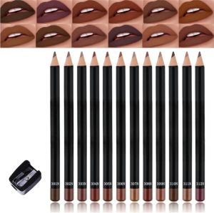 12 Colors Brown Lip Liner Set for Women - Dark Red Nude Waterproof Lip Liner Pencils for Defining & Filling Lips, Long-Lasting Smooth Lip Makeup
