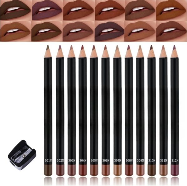 12 Colors Brown Lip Liner Set for Women - Dark Red Nude Waterproof Lip Liner Pencils for Defining & Filling Lips, Long-Lasting Smooth Lip Makeup