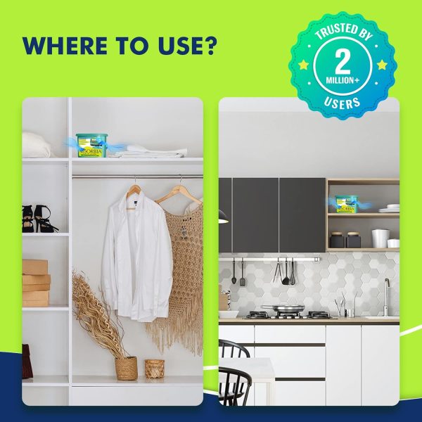 ⁦Absorbia Moisture Absorber | Absorbia Classic - Value Pack of 2 (600ml Each) | Dehumidier for Wardrobe, Cupboards & Closets | Fights Against Moisture, Mould, Fungus & Musty smells⁩ - الصورة ⁦3⁩