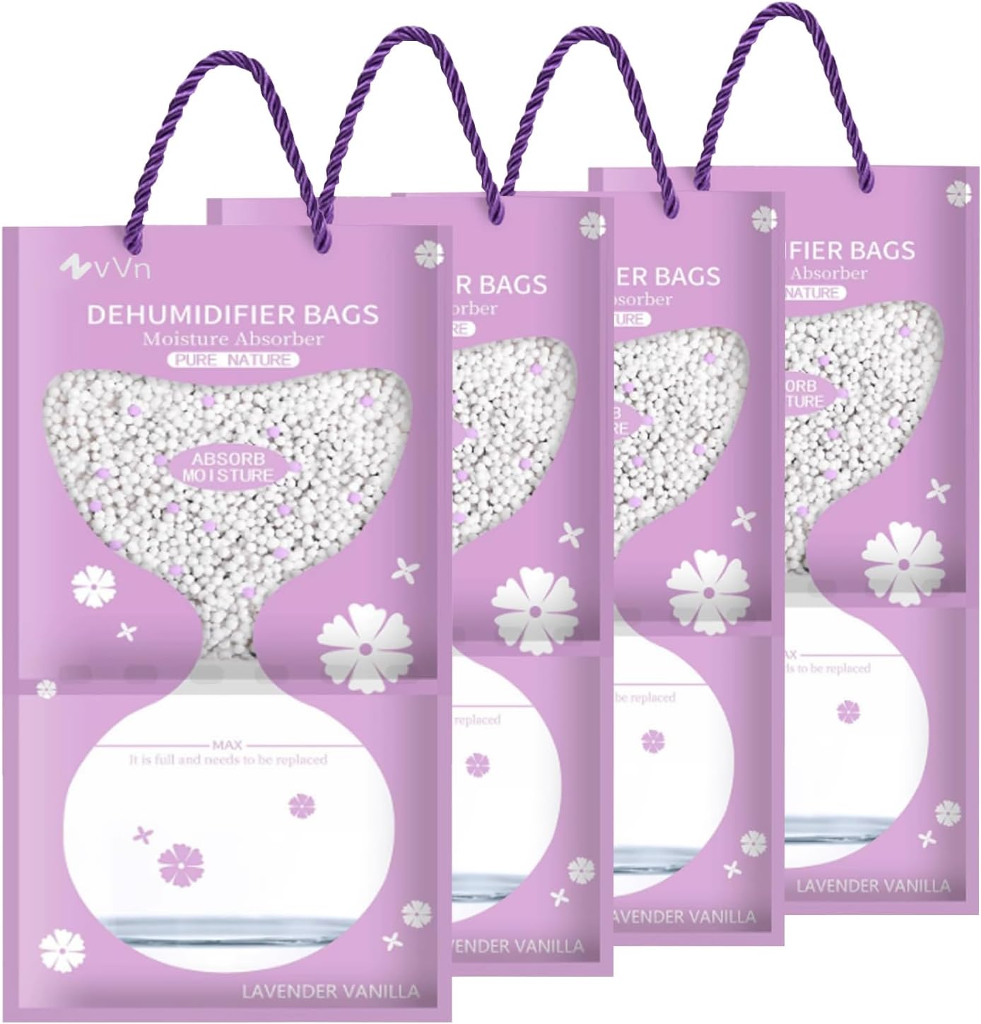 Hanging Dehumidifier, Humidity Pack 4 Packs 95 g x 500 ml, Dehumidifier Cabinet with Moisture Catcher Crystals, for Cabinets, Home, Kitchen, Garage, Moisture, Anti-Mould, Deodorising (Purple) 1 Hanging Dehumidifier, Humidity Pack 4 Packs 95 g x 500 ml, Dehumidifier Cabinet with Moisture Catcher Crystals, for Cabinets, Home, Kitchen, Garage, Moisture, Anti-Mould, Deodorising (Purple)