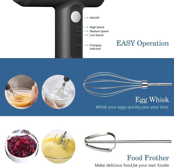 ⁦Arabest Hand Mixer,Cordless Electric Whisk Portable Handheld Electric Mixer with 3-speed Self-Control,Stainless Steel Beaters & Balloon Whisk for Whipping,Pudding, Cookies, Cakes, Batters⁩ - الصورة ⁦5⁩