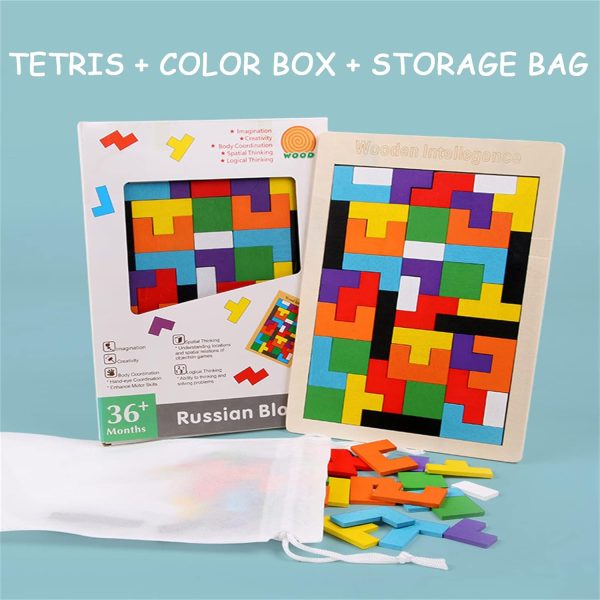 ⁦X Spring Wooden Puzzle Brain Teaser, Russian Tangram Intelligence Colorful 3D Jigsaw Game, Stem Montessori Educational Gift for Ages 4-8 Kids and Adults⁩ - الصورة ⁦5⁩