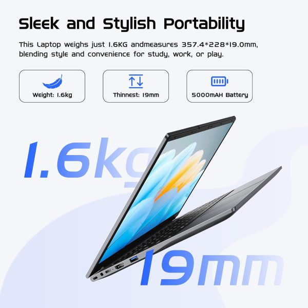 ⁦15.6" Windows 11 Pro Laptop Computer,Intel Core m3 8100Y(up to 3.40 GHz) 16GB RAM 512GB SSD,MS Office 2024 Ultra-Thin and Lightweight Notebook PC with FHD 1920x1080 Display, Dual Band WiFi 5, BT5.0⁩ - الصورة ⁦8⁩