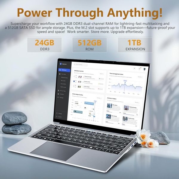 ⁦2025 Laptop i5, 15.6 inch Laptop Computer Up to 3.6GHz, Traditional Laptop Computers with 24GB RAM 512GB SSD, WIFI 5, BT5.0, FHD 1920x1200, 180 Degree Angle, HDMI, Lap top for Student Business Work⁩ - الصورة ⁦2⁩