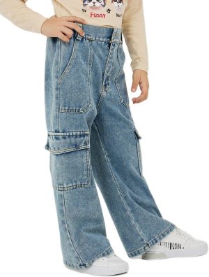 Styli Girls Straight Fit Jeans With Cargo Pocket Detail