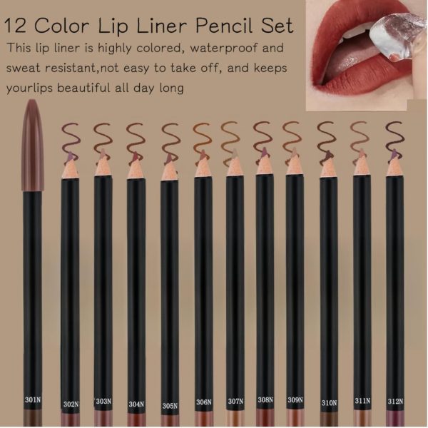 ⁦12 Colors Brown Lip Liner Set for Women - Dark Red Nude Waterproof Lip Liner Pencils for Defining & Filling Lips, Long-Lasting Smooth Lip Makeup⁩ - الصورة ⁦3⁩