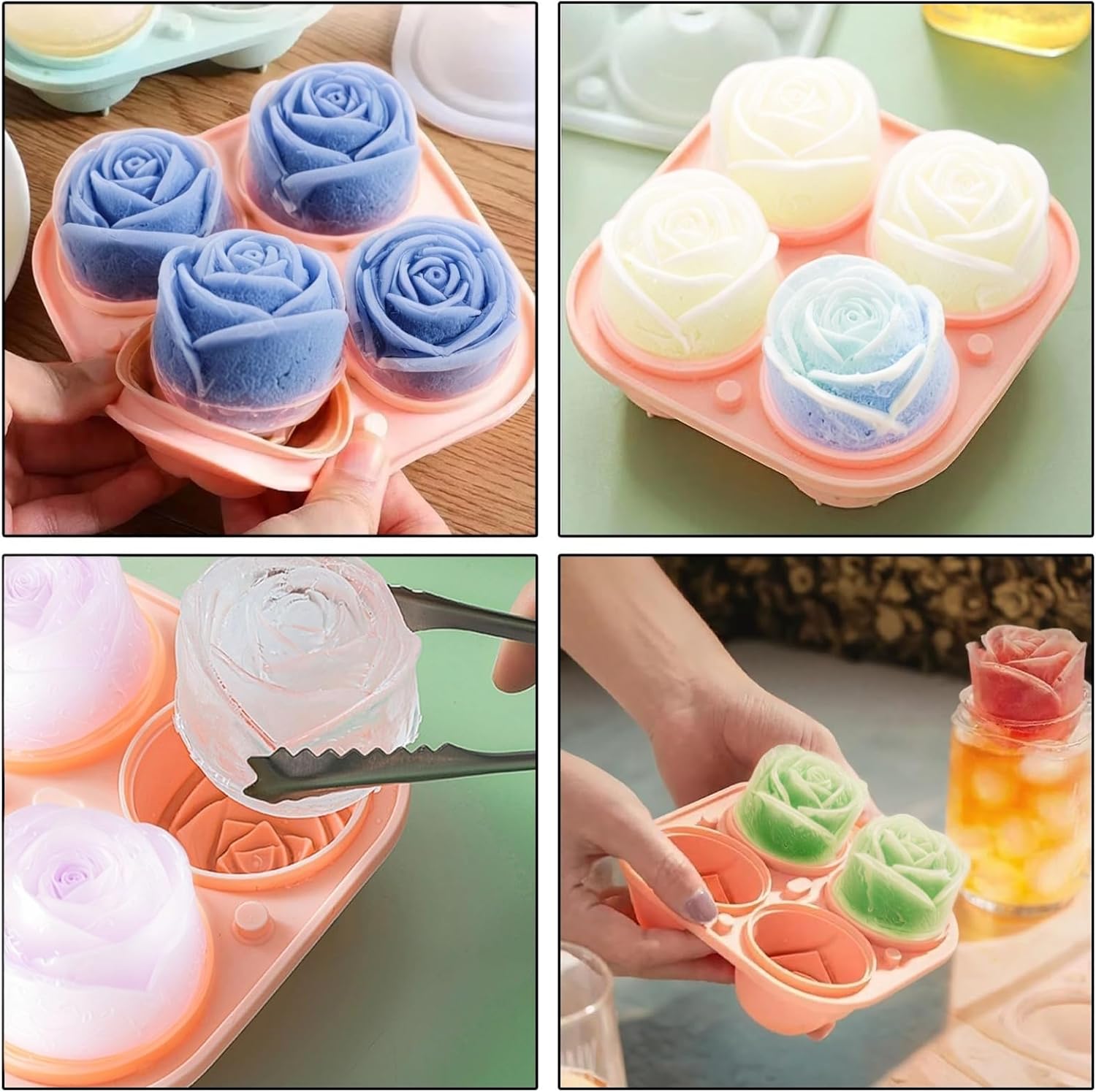 Duomama 3D Rose Ice Cube Maker - Make 4 Rose Shape Ice Cubes - Silicone Fun Big Ice Ball Maker for fruit juices coffee, tea, and more, Dishwasher Safe 3 Duomama 3D Rose Ice Cube Maker - Make 4 Rose Shape Ice Cubes - Silicone Fun Big Ice Ball Maker for fruit juices coffee, tea, and more, Dishwasher Safe - الصورة 3