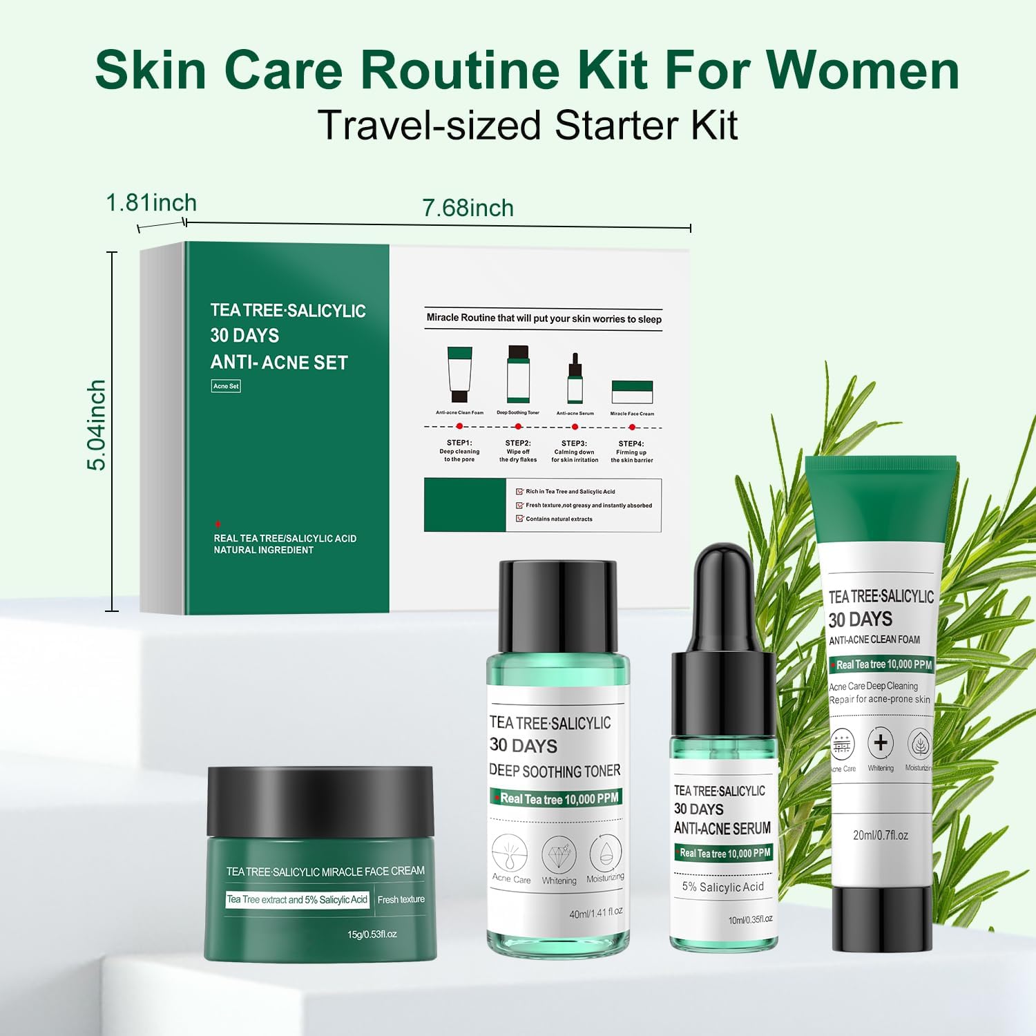 Tea Tree Salicylic Acid Facial Skin Care Set, Acne Treatment Skincare Set ,Skincare Mini Kit, Facial Kit Gifts for Women,Cleanser, Toner, Serum, Cream,Oil Control Facial Kit, Travel Size Set 7 Tea Tree Salicylic Acid Facial Skin Care Set, Acne Treatment Skincare Set ,Skincare Mini Kit, Facial Kit Gifts for Women,Cleanser, Toner, Serum, Cream,Oil Control Facial Kit, Travel Size Set - الصورة 7
