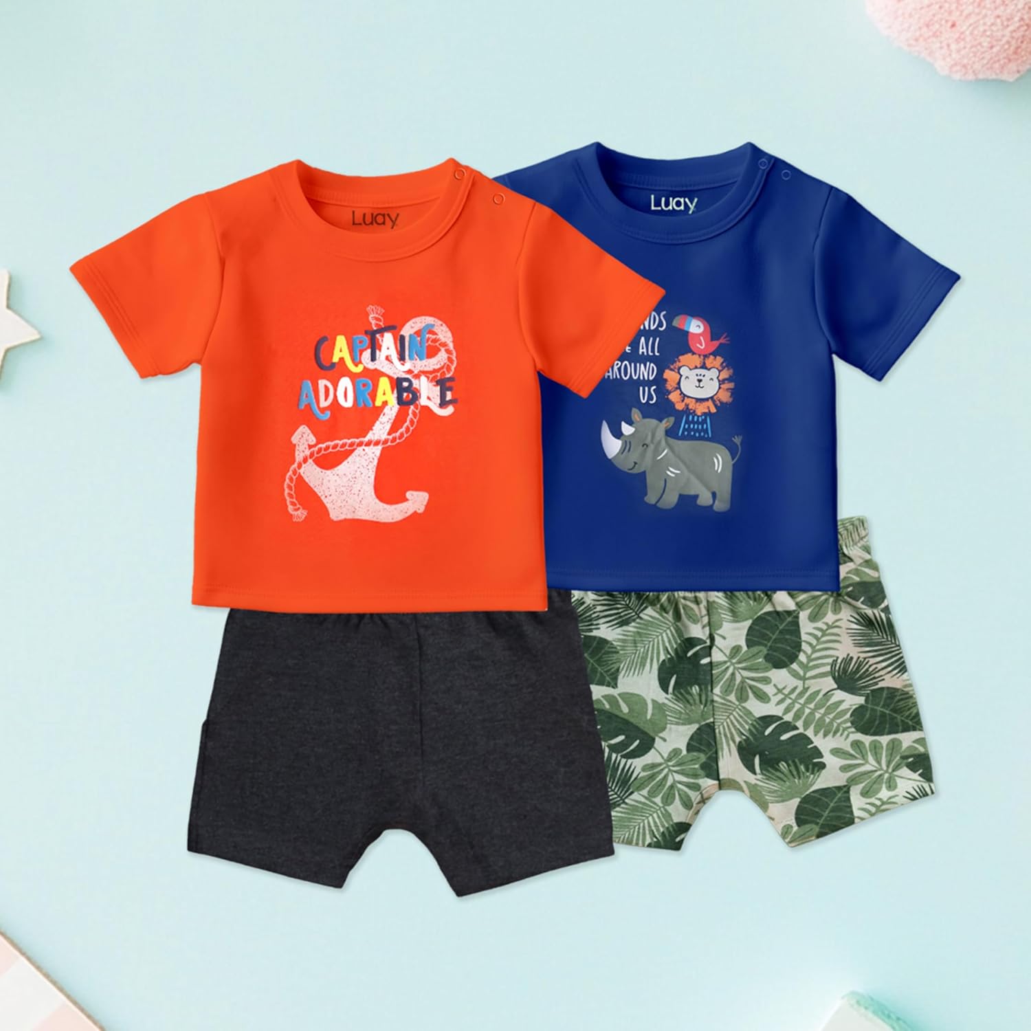 LUAY 100% Organic Cotton Baby Boy & Girls Clothing Set Short Sleeve Kids Clothes Boys & Girls Toddler Short Set Cute Animal Print Combo Pack Of 2 Top and Shorts Outfit For New born 8 LUAY 100% Organic Cotton Baby Boy & Girls Clothing Set Short Sleeve Kids Clothes Boys & Girls Toddler Short Set Cute Animal Print Combo Pack Of 2 Top and Shorts Outfit For New born - الصورة 8