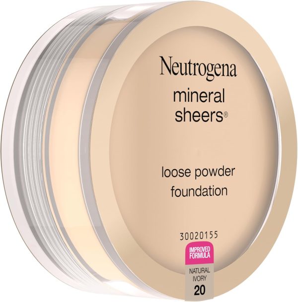⁦Neutrogena Mineral Sheers Lightweight Loose Powder Makeup Foundation with Vitamins A, C, & E, Sheer to Medium Buildable Coverage, Skin Tone Enhancer, Face Redness Reducer, Natural Ivory 20,.19 oz⁩ - الصورة ⁦7⁩