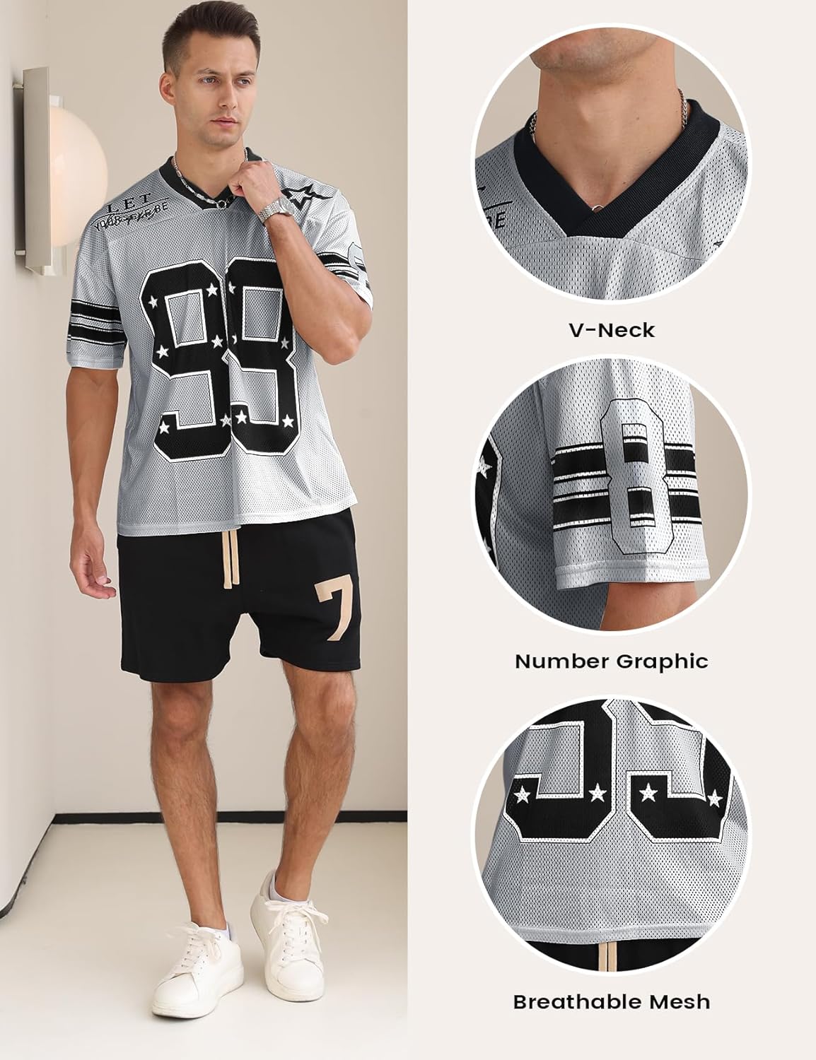 Yimoon Mens Jersey Shirts Oversized Number Graphic Tees Short Sleeve Mesh Tshirts Vintage 90s Y2k Streetwear Tops 5 Yimoon Mens Jersey Shirts Oversized Number Graphic Tees Short Sleeve Mesh Tshirts Vintage 90s Y2k Streetwear Tops - الصورة 5