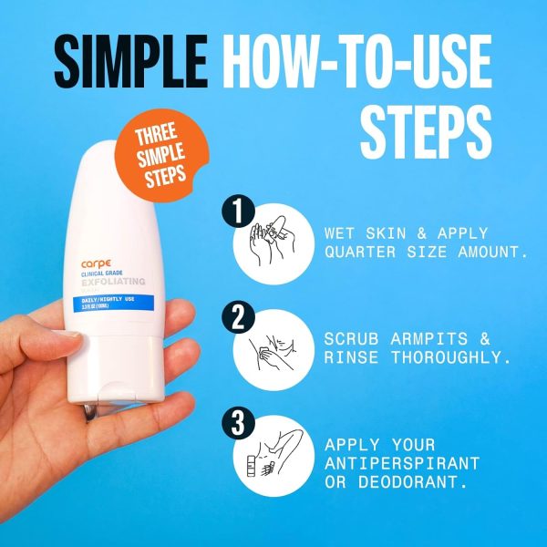 ⁦Carpe Exfoliating Underarm Scrub with Odor Protection, Underarm Exfoliator to Improve Deodorant Performance - Energizing Minty Fresh Smell - Armpit Scrub for Women and Men⁩ - الصورة ⁦4⁩