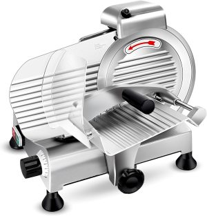 Zomagas Meat Slicer, Semi-Auto 210W Frozen Meat & Cheese Slicer with 8.5" Chrome Steel Blade, Adjustable Thickness, Silver Aluminum Body