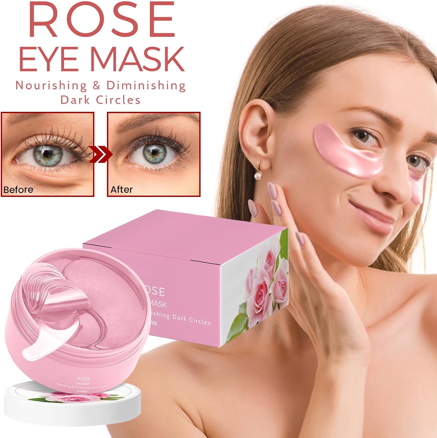 Lyaqbe Under Eye Patches,Eye Bag Patches,Pink Rose Eye Mask 60 PCS,Fade Fine Lines at the Corners of the Eyes,Hydrate, Moisturize and Firm the Skin 2 Lyaqbe Under Eye Patches,Eye Bag Patches,Pink Rose Eye Mask 60 PCS,Fade Fine Lines at the Corners of the Eyes,Hydrate, Moisturize and Firm the Skin - الصورة 2