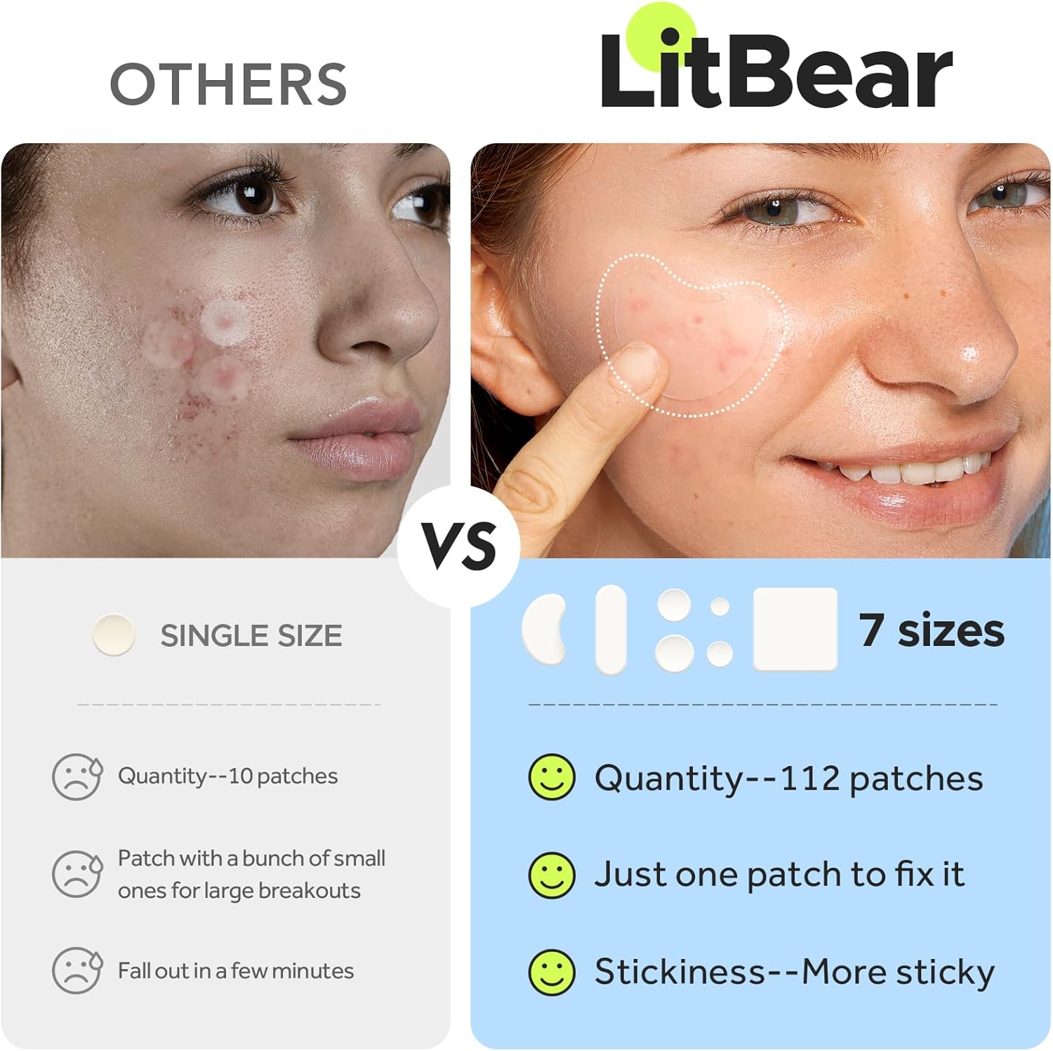 LitBear Large Pimple Patches (7 Sizes 112 Counts), Big Acne Patches, XL Hydrocolloid Bandages for Full Face, Forehead, Chin, Nose, Body, Back, Neck & Chest, Oval, Moon, Square hydrocolloid Patch 6 LitBear Large Pimple Patches (7 Sizes 112 Counts), Big Acne Patches, XL Hydrocolloid Bandages for Full Face, Forehead, Chin, Nose, Body, Back, Neck & Chest, Oval, Moon, Square hydrocolloid Patch - الصورة 6