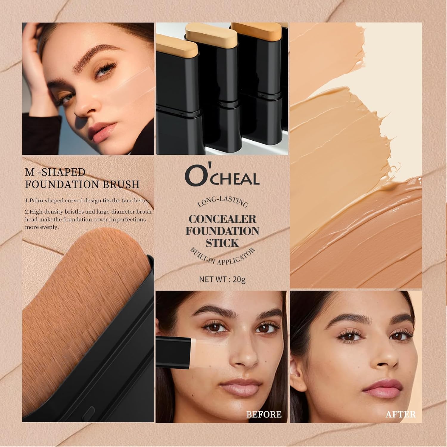 O'CHEAL Face Foundation Contour Line Stick Durable Light Brightening Stick Flaw Contouring Face Concealer Beauty Make-Up 15g 02#Natural 2 O'CHEAL Face Foundation Contour Line Stick Durable Light Brightening Stick Flaw Contouring Face Concealer Beauty Make-Up 15g 02#Natural - الصورة 2