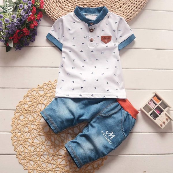⁦2 Pieces Short Clothing Boys Sleeves Kids and Short Outfits T-Shirt Set Toddler Boys Outfits & Set Shirt Black Children 140⁩ - الصورة ⁦2⁩