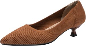 youngshow Women's Pumps Kitten Heels Pointed Toe Knit Slip On Foldable Comfortable Casual Formal Dress Shoes